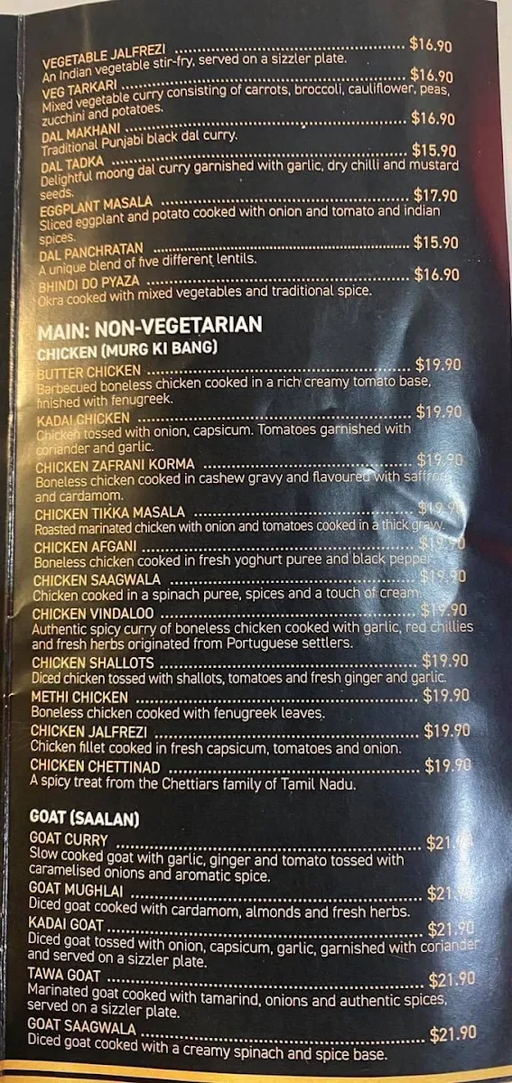 Menu, AAO JEE Traditional Indian Restaurant Amaroo