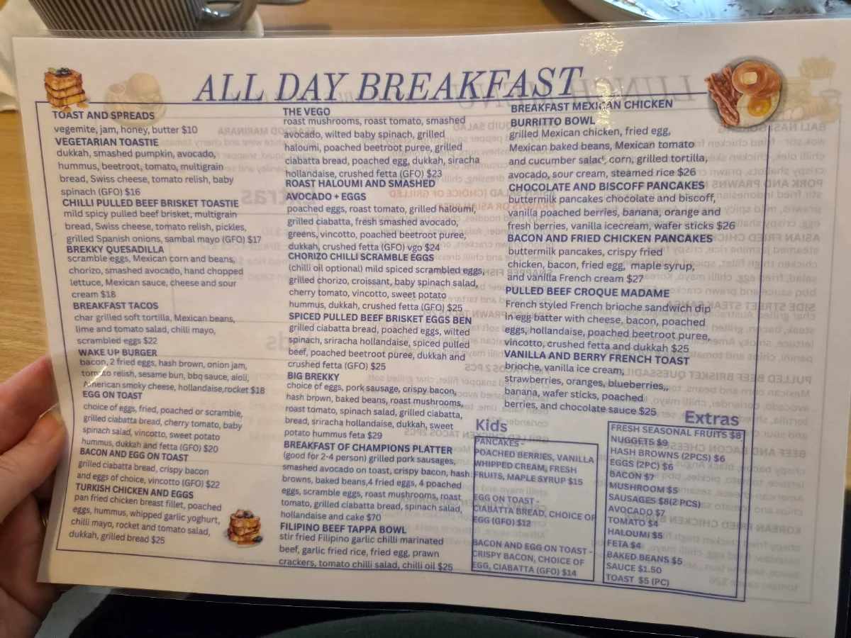 Menu, Side Street Cafe Merriwa