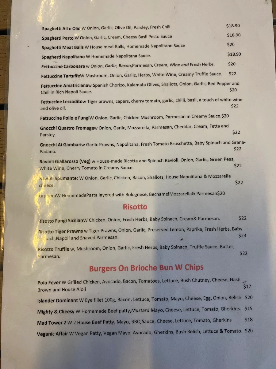 Menu, Tutto Caffe Espresso Bar