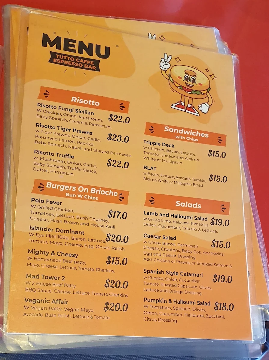 Menu, Tutto Caffe Espresso Bar