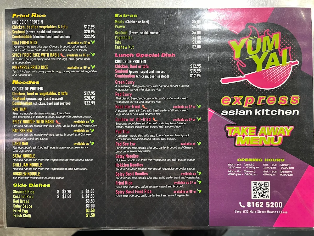 Menu, Yum Yai Express Thai Kitchen