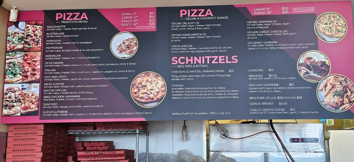 Menu, Moana Pizzeria