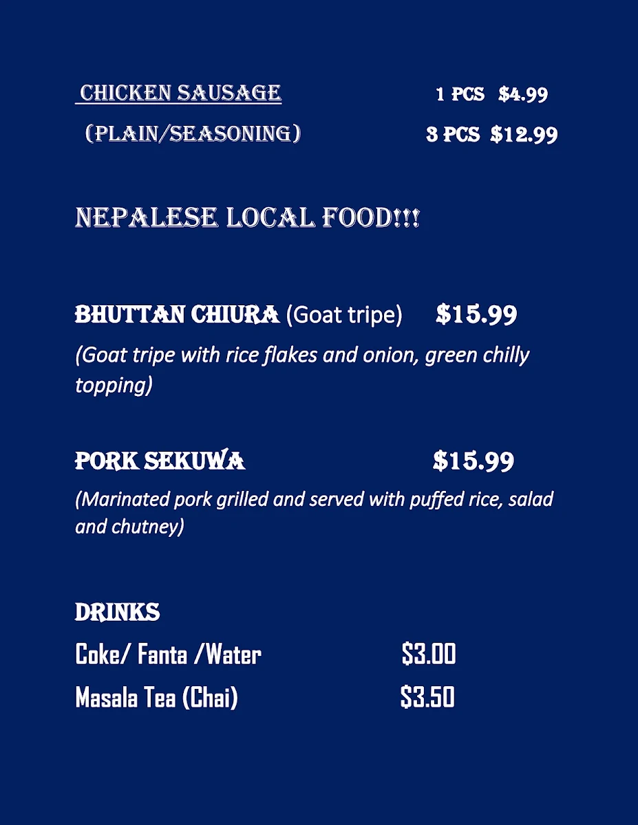 Menu, The Monkey Temple