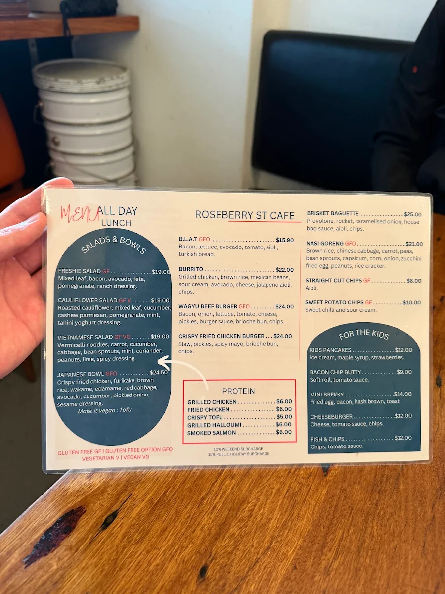 Menu, Roseberry Street Cafe
