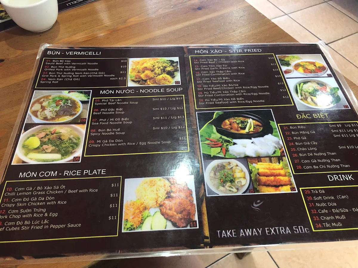 Menu, QUÁN HƯƠNG-VIETNAMESE FOOD &Takeaway