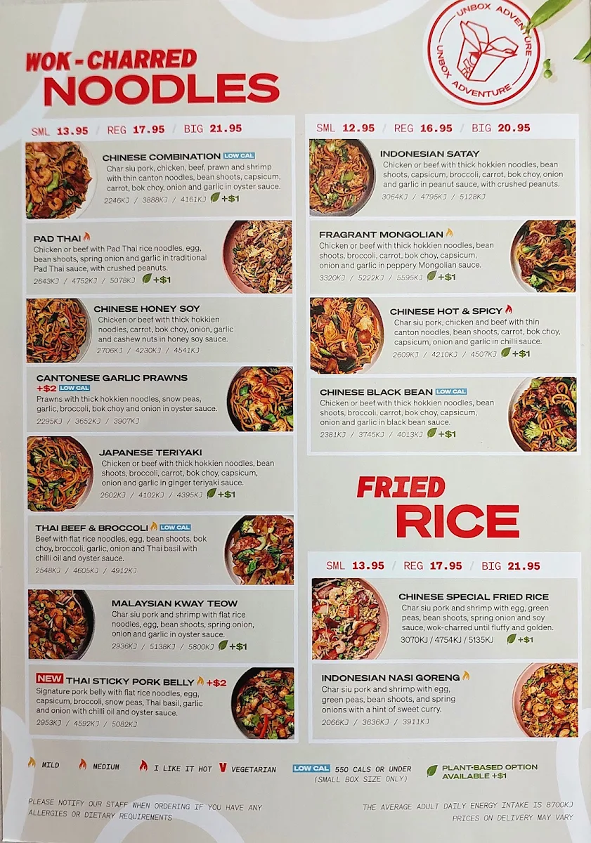 Menu, Noodle Box Gilles Plains