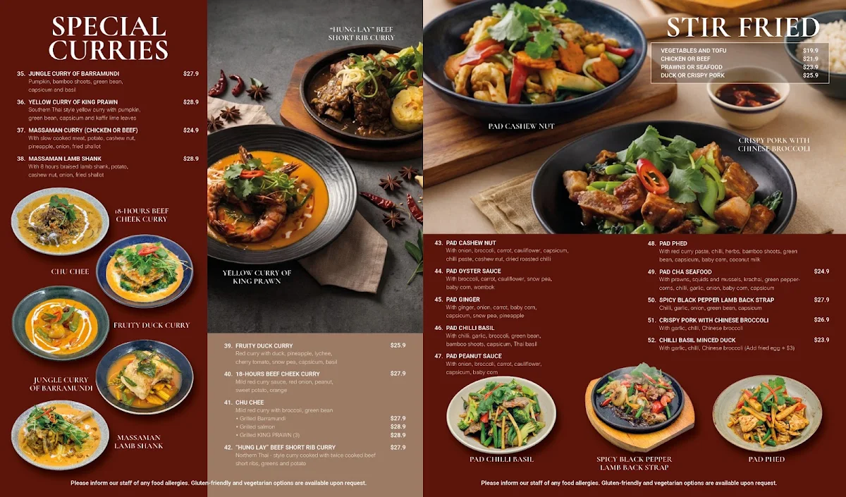 Menu, Siriphen Thai Restaurant (Mentone)