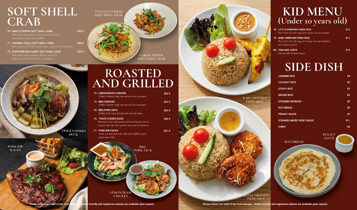 Menu, Siriphen Thai Restaurant (Mentone)