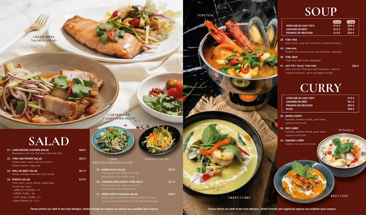 Menu, Siriphen Thai Restaurant (Mentone)