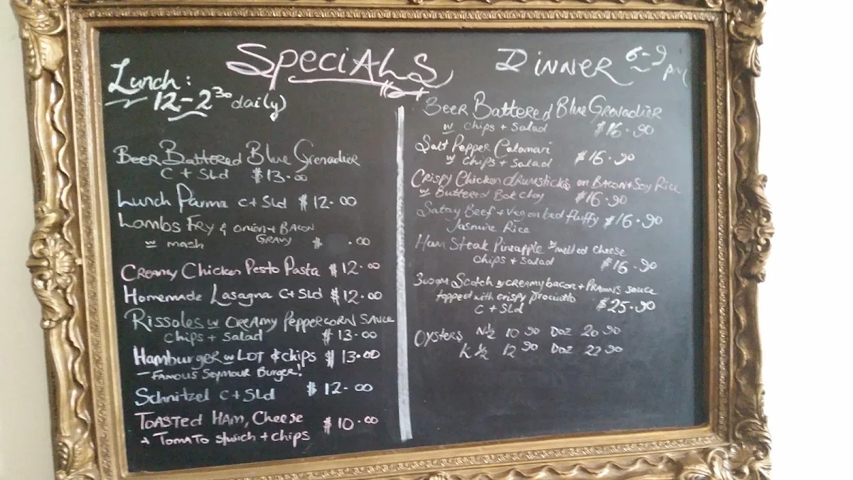 Menu, The Top Pub
