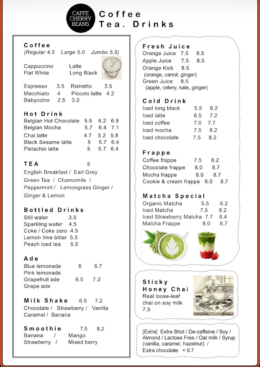 Menu, Caffe Cherry Beans