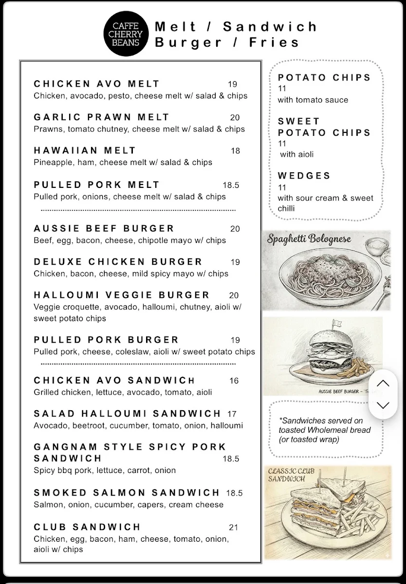 Menu, Caffe Cherry Beans