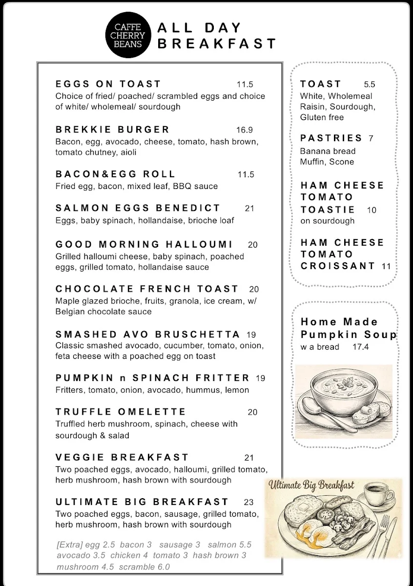 Menu, Caffe Cherry Beans