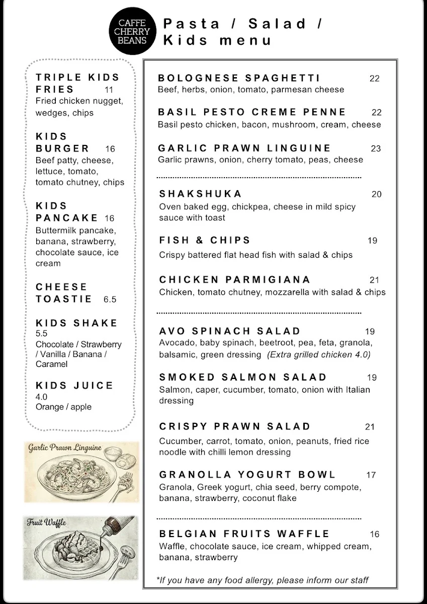 Menu, Caffe Cherry Beans