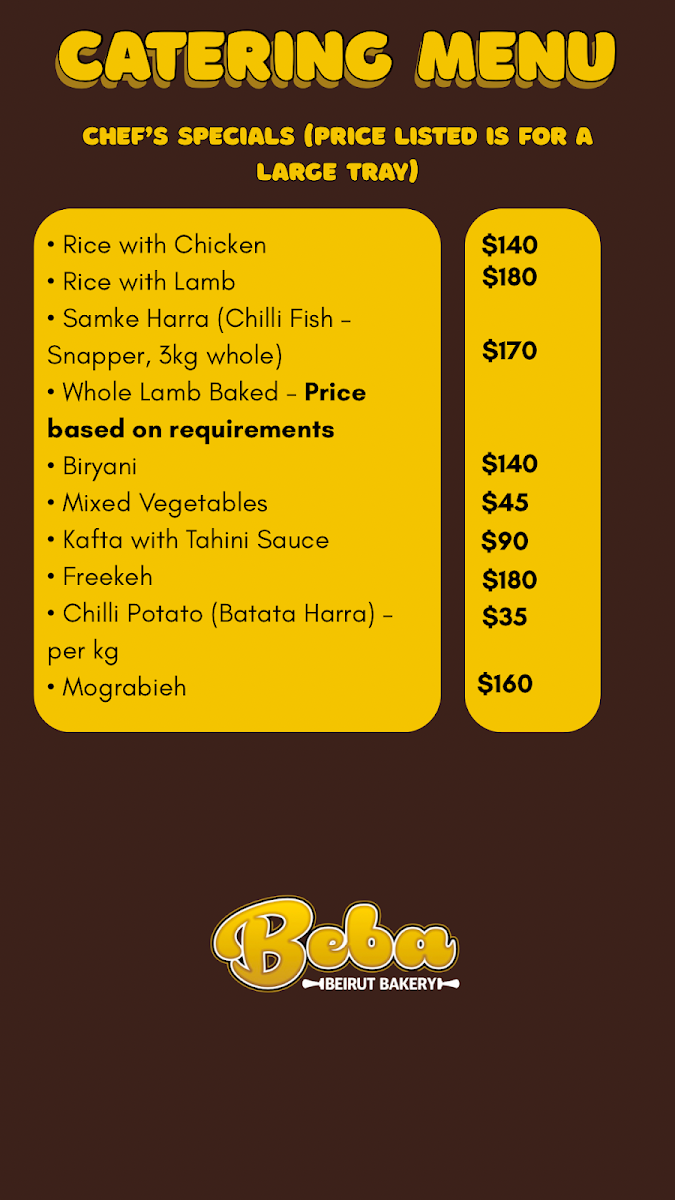 Menu, BeBa Beirut Bakery
