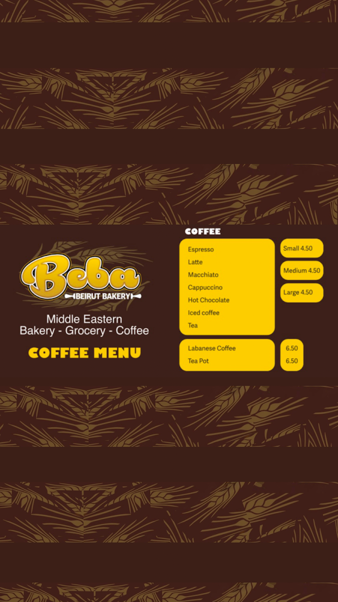 Menu, BeBa Beirut Bakery