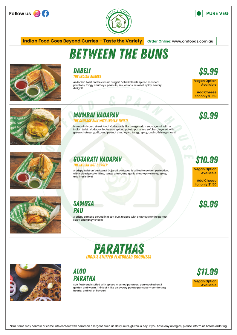 Menu, OM Food & Paan House