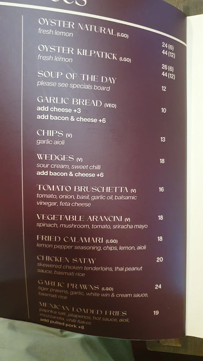 Menu, Baxter Tavern & Motel