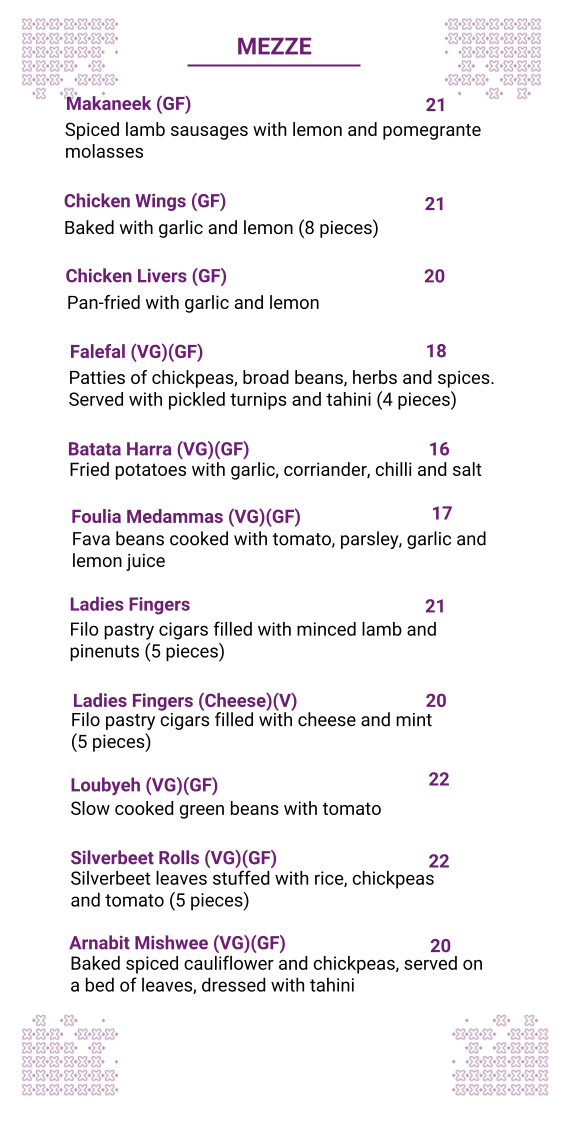 Menu, Abla's