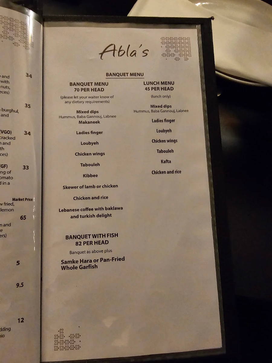 Menu, Abla's