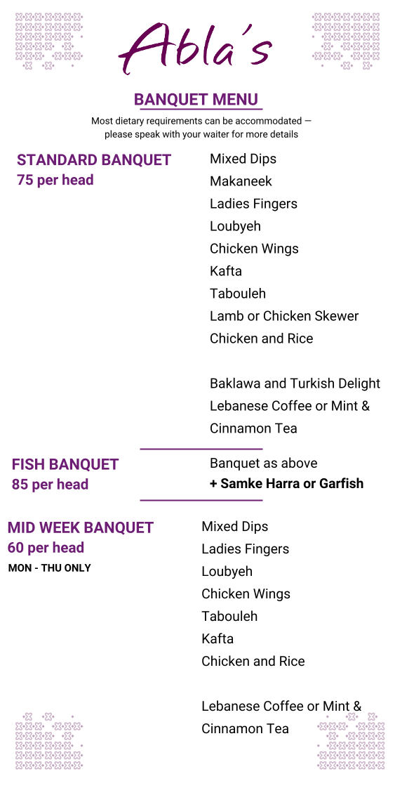 Menu, Abla's