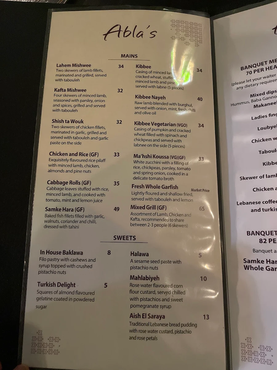 Menu, Abla's