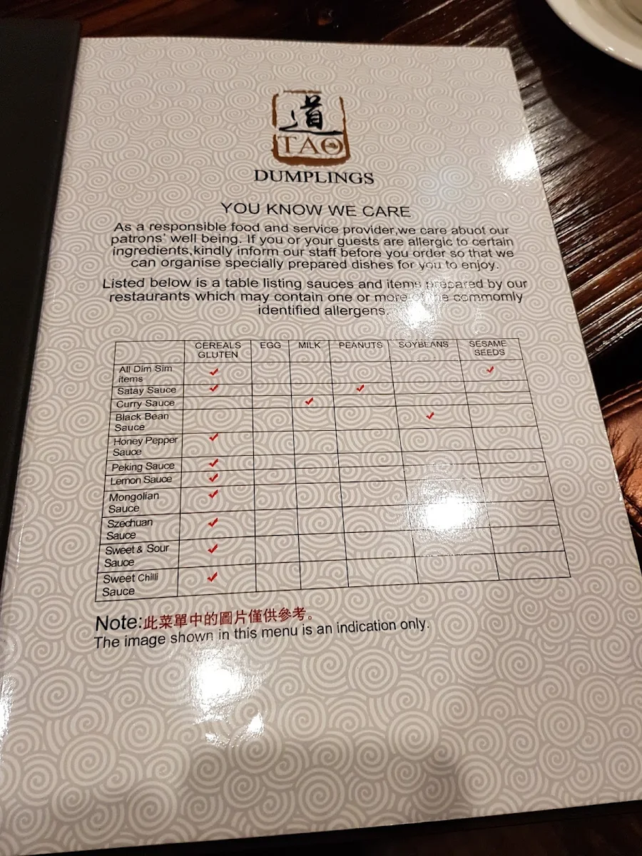 Menu, Tao Dumplings South Yarra