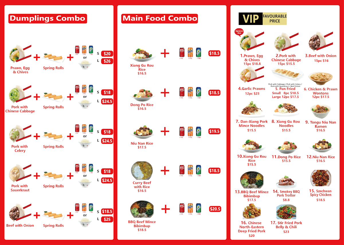 Menu, Oriental Dumpling King