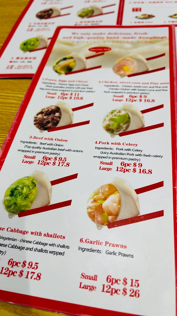 Menu, Oriental Dumpling King