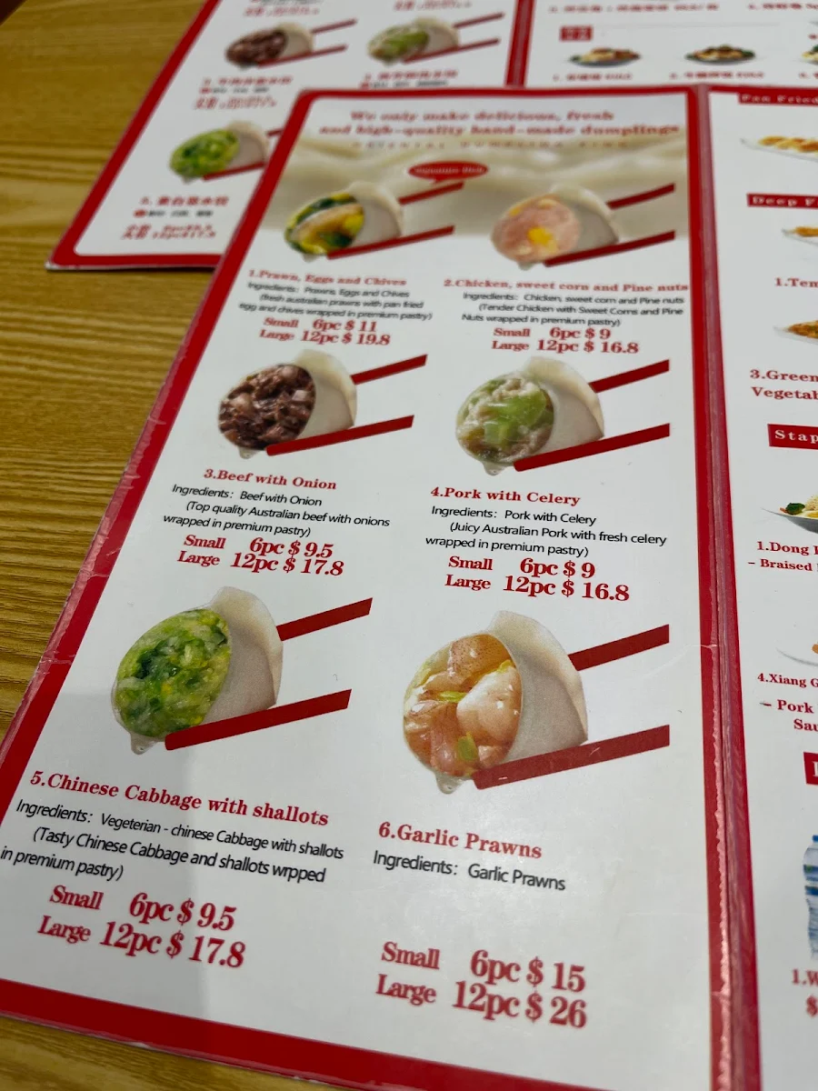 Menu, Oriental Dumpling King