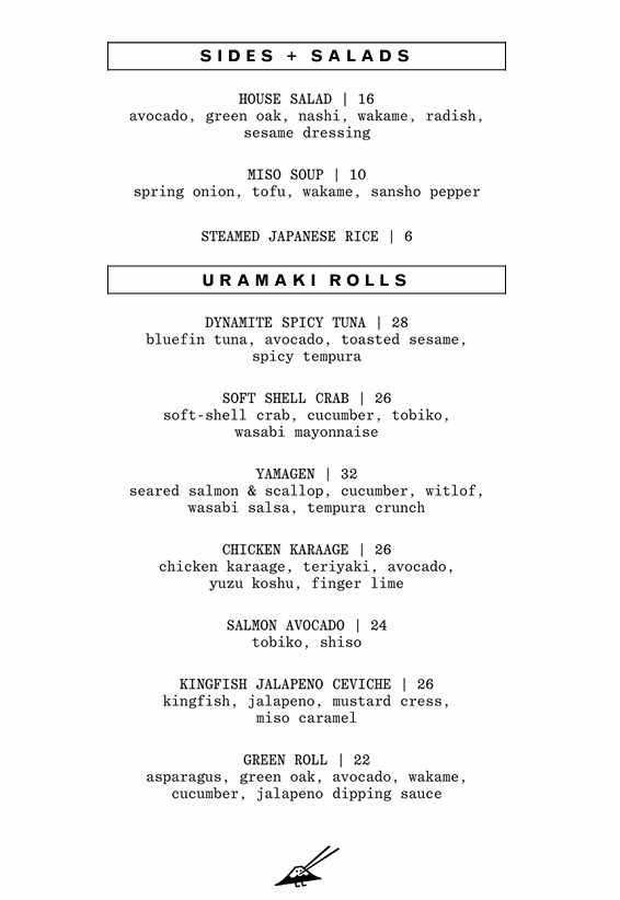 Menu, Yamagen Melbourne