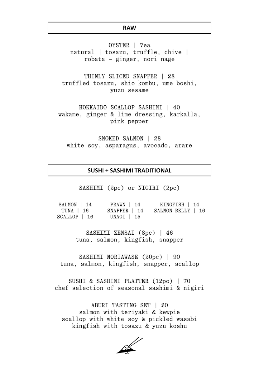 Menu, Yamagen Melbourne