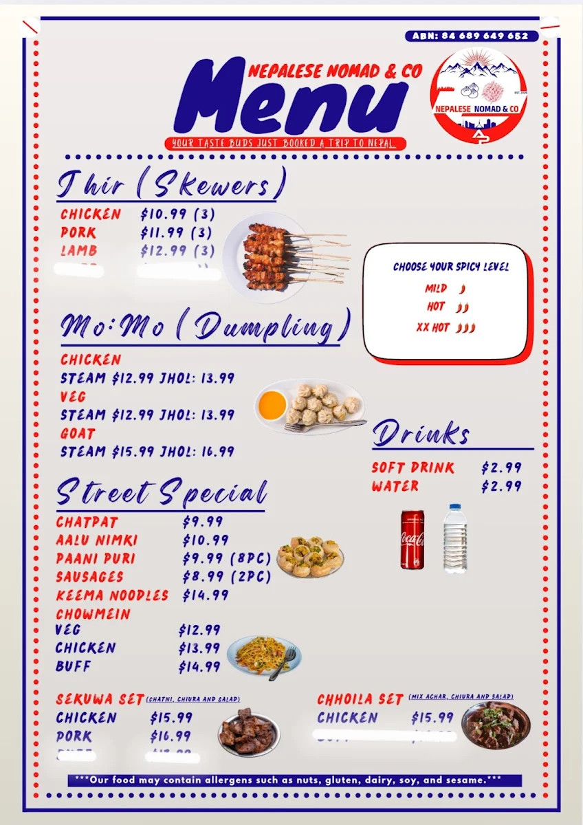 Menu, Nepalese Nomad & Co