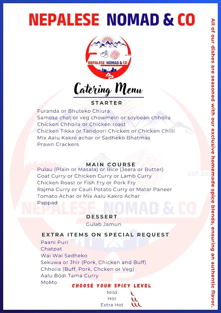 Menu, Nepalese Nomad & Co