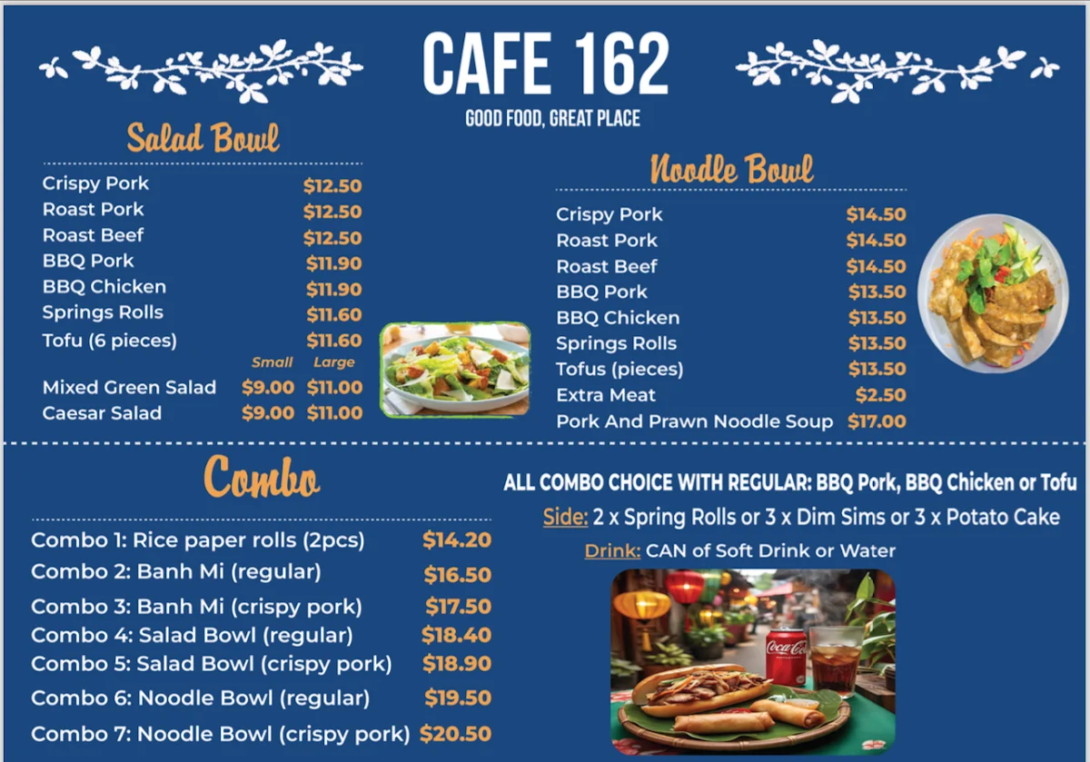 Menu, Cafe 162