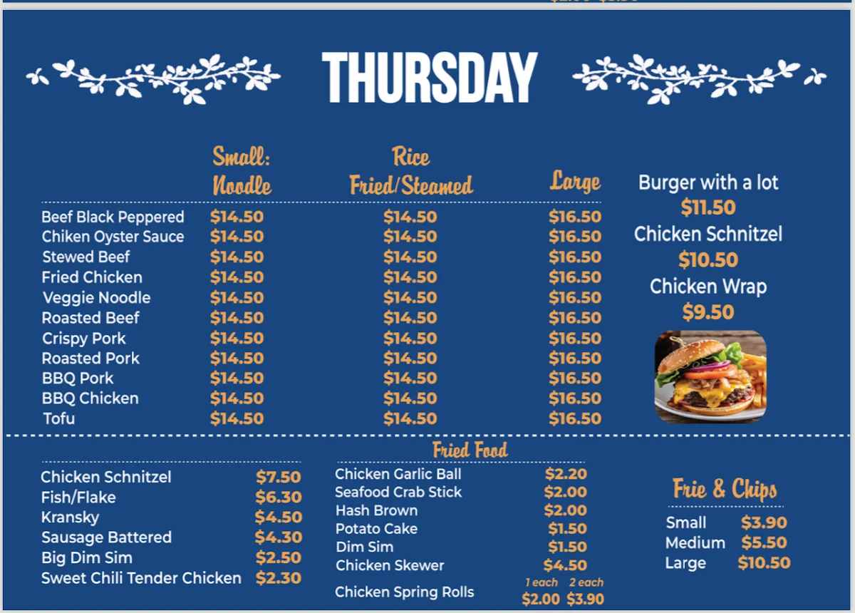 Menu, Cafe 162