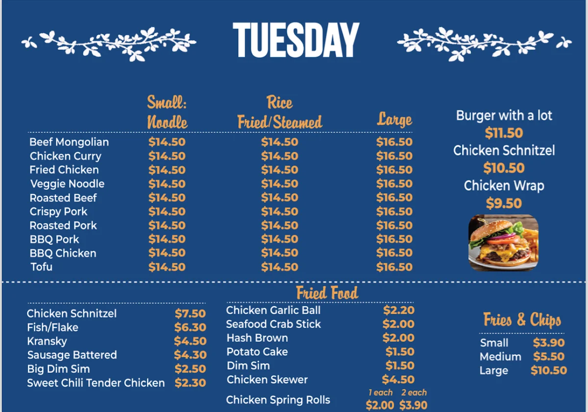Menu, Cafe 162