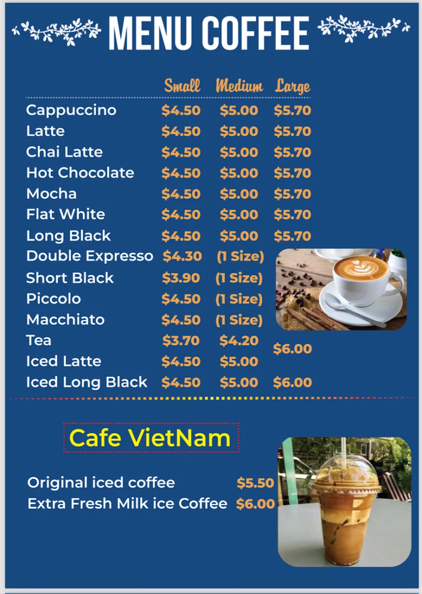 Menu, Cafe 162