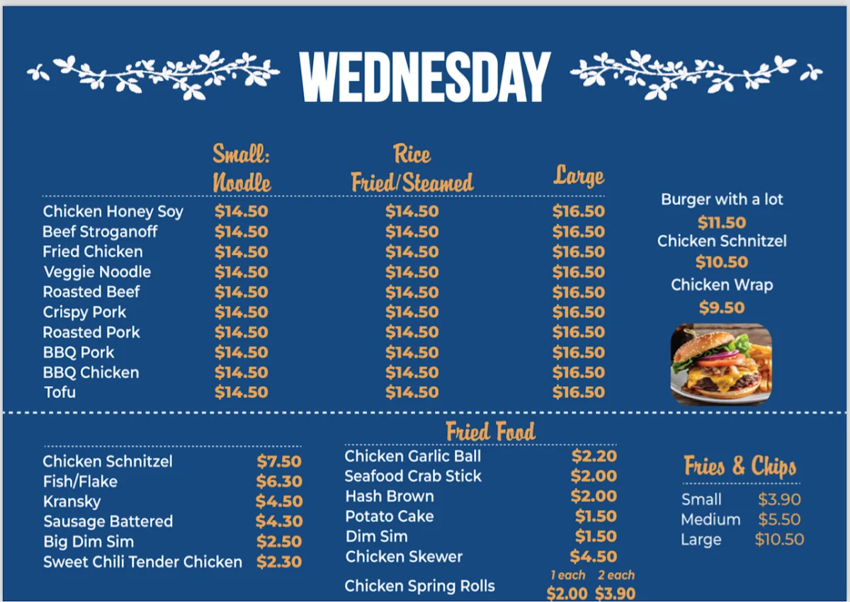 Menu, Cafe 162