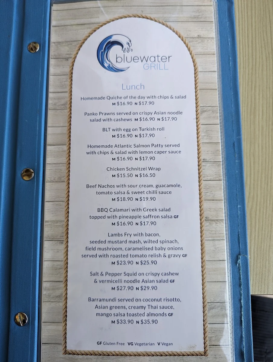 Menu, Bluewater Grill