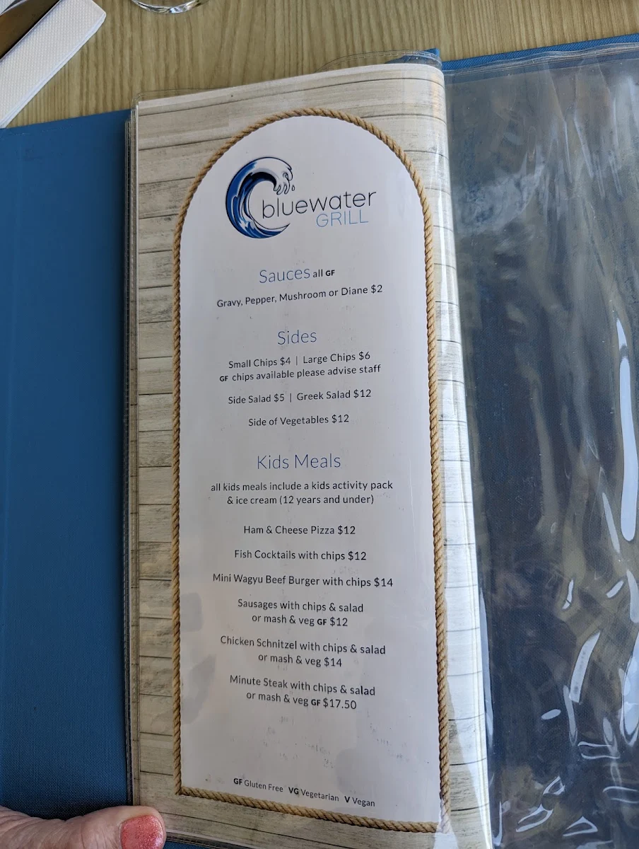 Menu, Bluewater Grill
