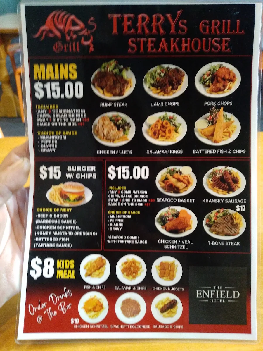 Menu, The Enfield Hotel