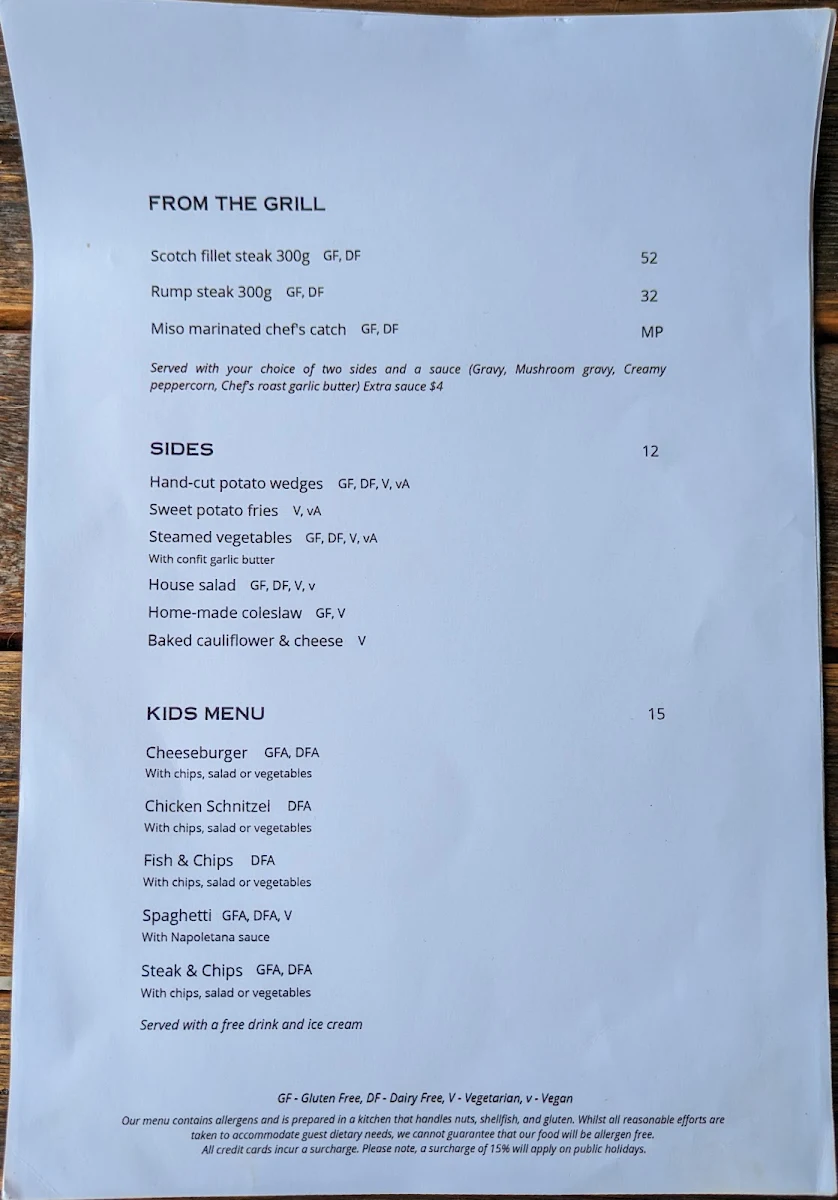 Menu, East Village Hotel Balmain