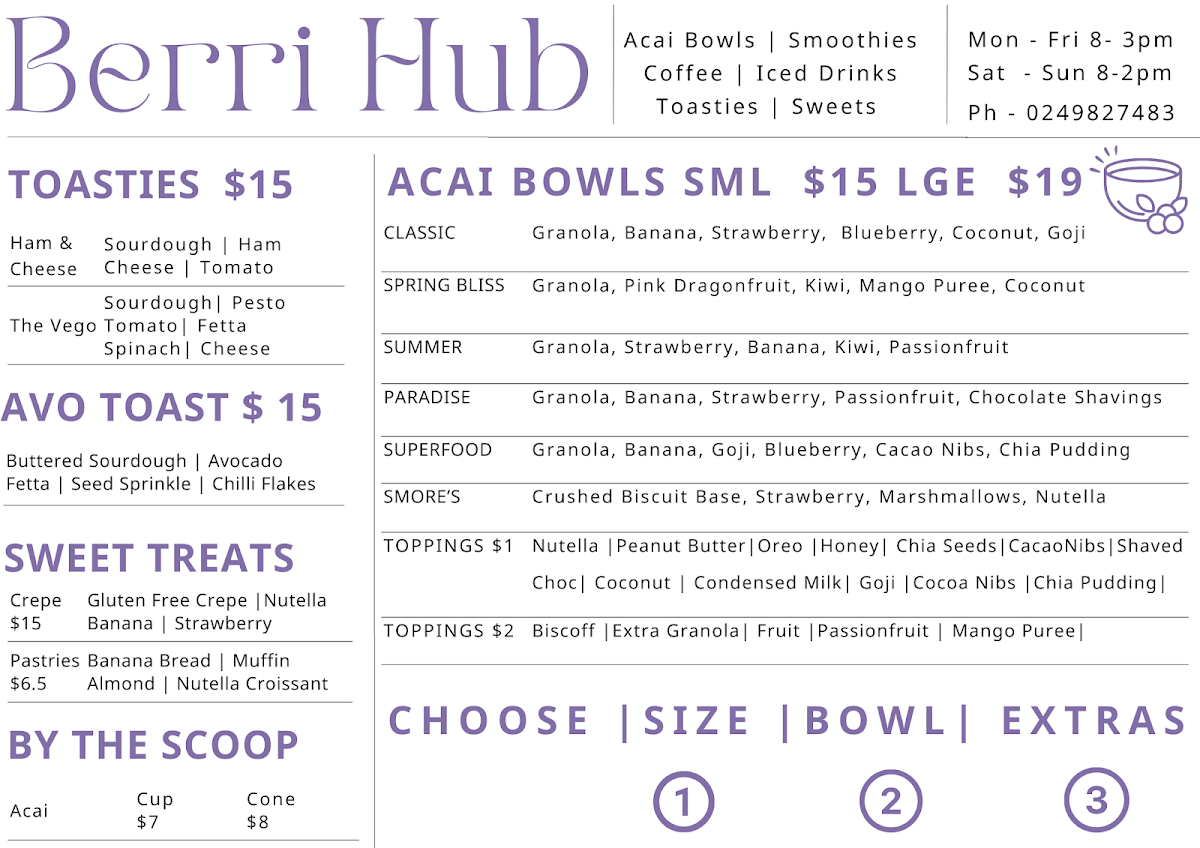 Menu, Berri Hub