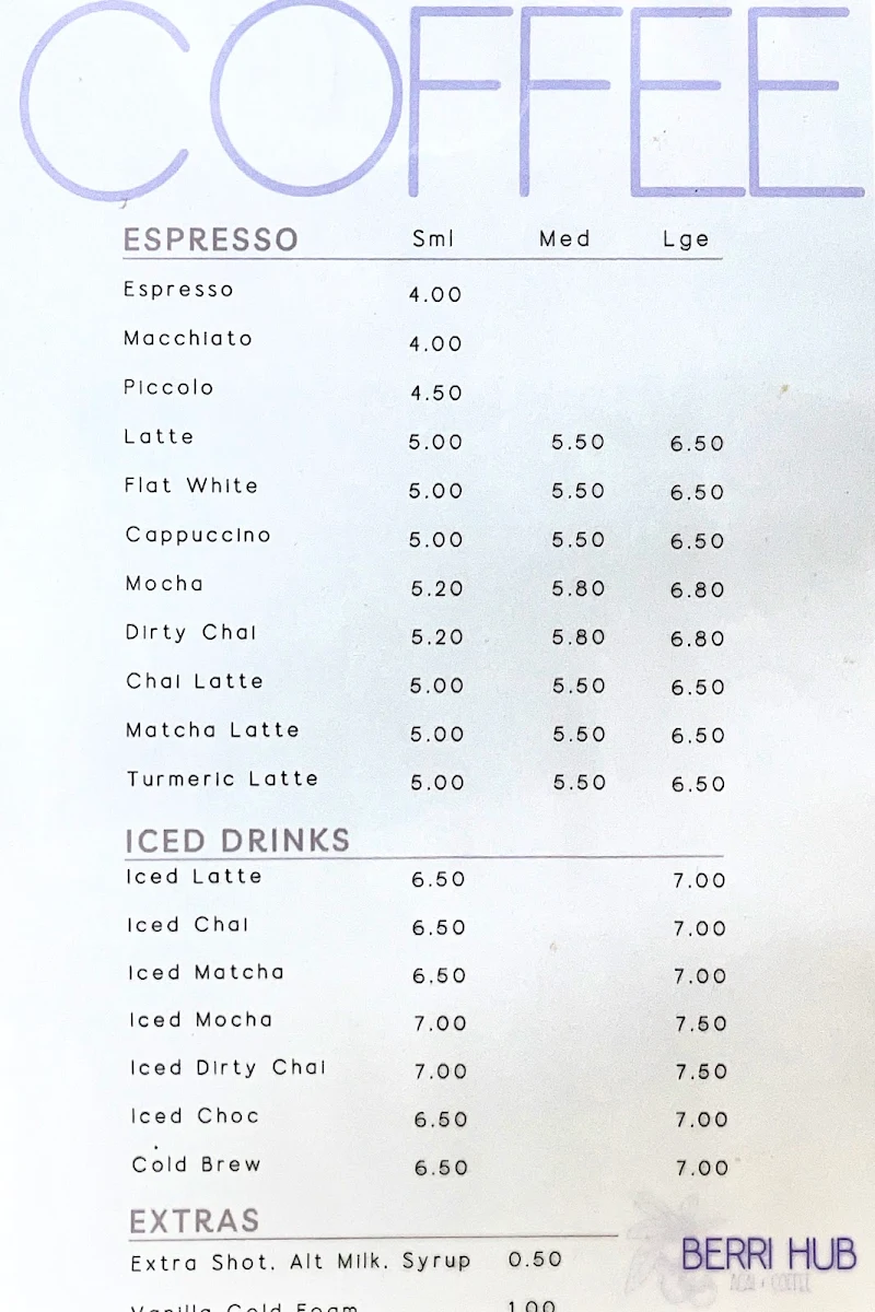 Menu, Berri Hub