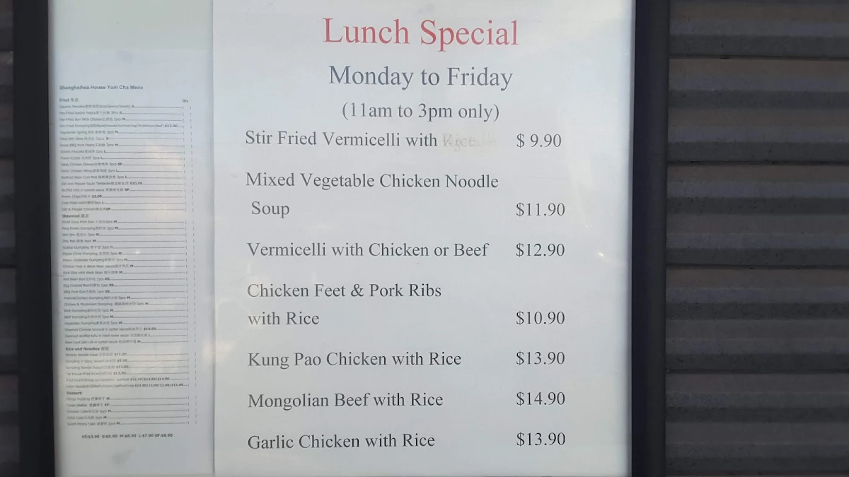 Menu, Shanghai Teahouse- Port Adelaide