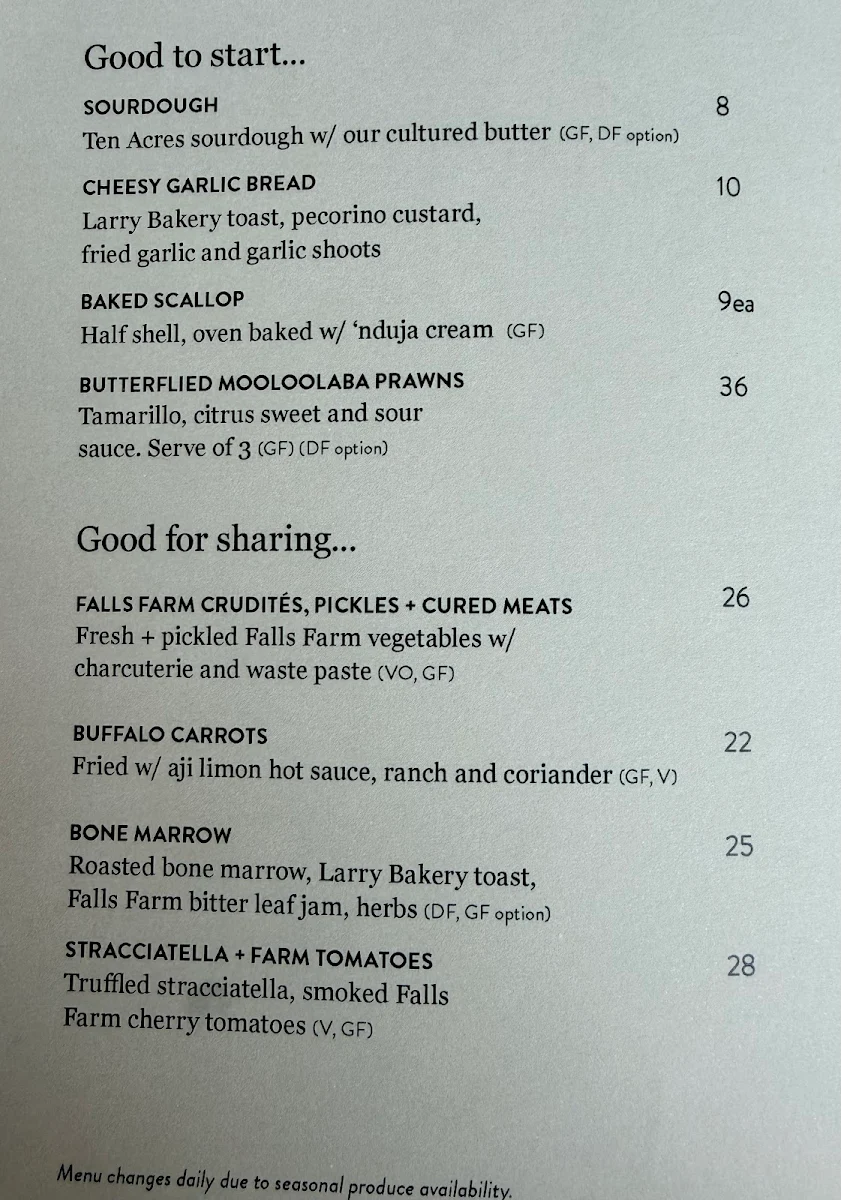 Menu, Mapleton Public House