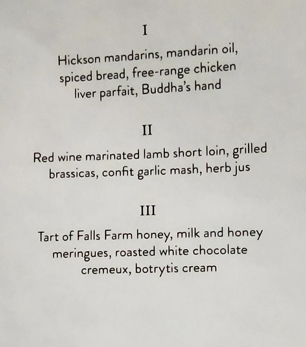 Menu, Mapleton Public House