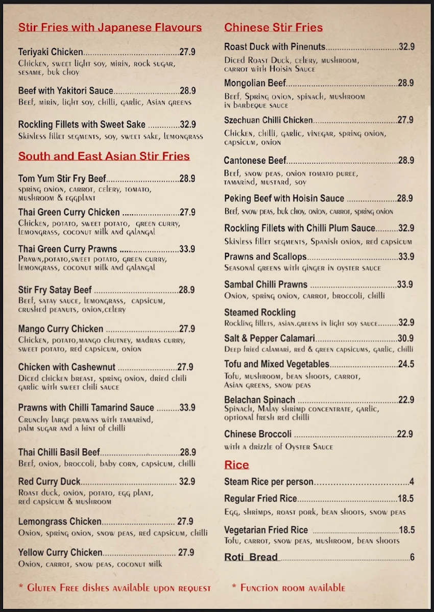 Menu, Chin Chin's at Koto Moon