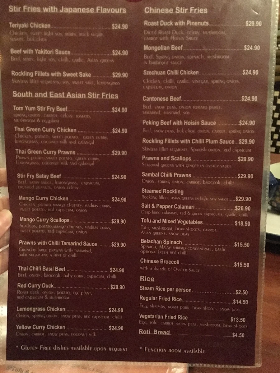 Menu, Chin Chin's at Koto Moon
